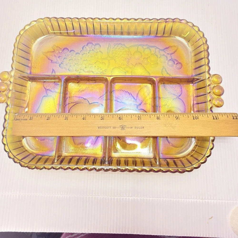 Vintage Indiana Glass Amber Divided Relish Tray Charcuterie Serving Dish MCM